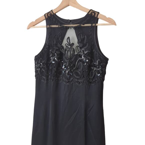 VTG Scott McClintock Womens Floor Length Gown Black Silky High Neck USA 90s 6 - Picture 4 of 7